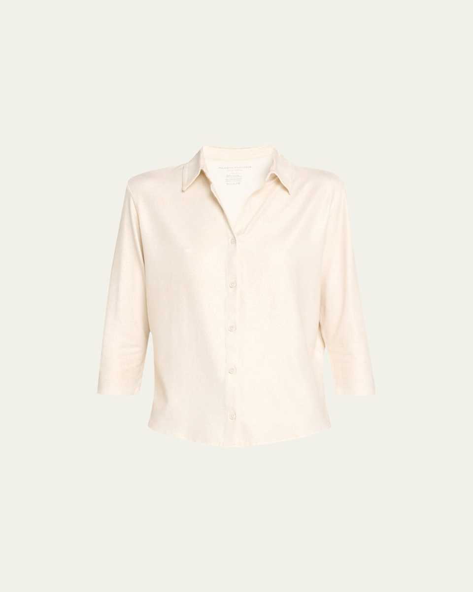 Soft Touch Metallic Button-Front Shirt with Side Slits